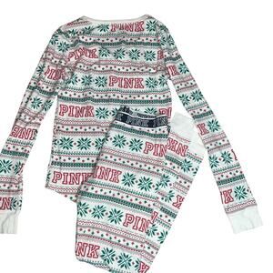 Victorian's Secret PINK Holiday fair isle Christmas Waffle PJ top pant set med